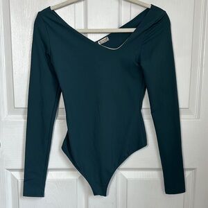 Intimately FREE PEOPLE Teal Long Sleeve Bodysuit Asymmetrical neckline size XS